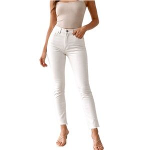 Paige Hidden Hills Straight White Jeans Minimalist, Normcore, Distressed